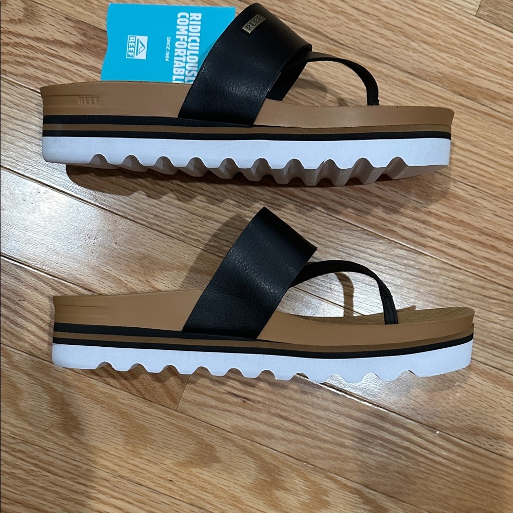 🆕 Reef Black Tan Cushion Sol Hi Sandals - Picture 4 of 5